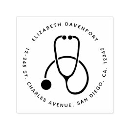 Sello Automático Nombre y dirección del estetoscopio gris simple