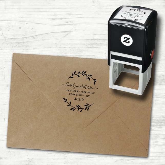 Sello Automático Nombre y dirección personalizados de Wreath elegan (Subido por el creador)