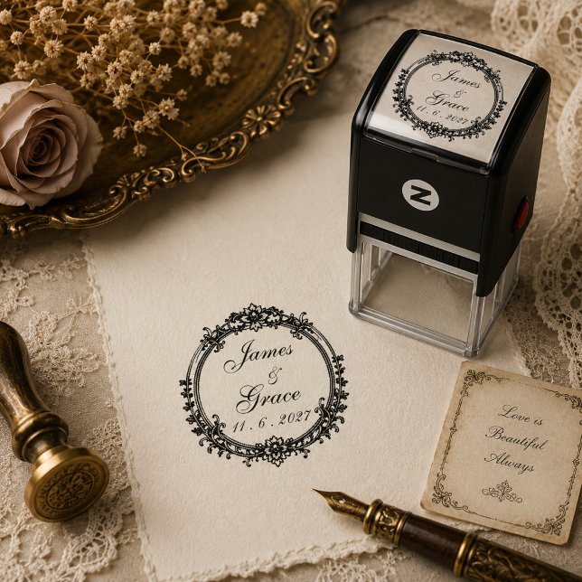Sello Automático Nombre y Fecha de Boda Vintage (Subido por el creador)