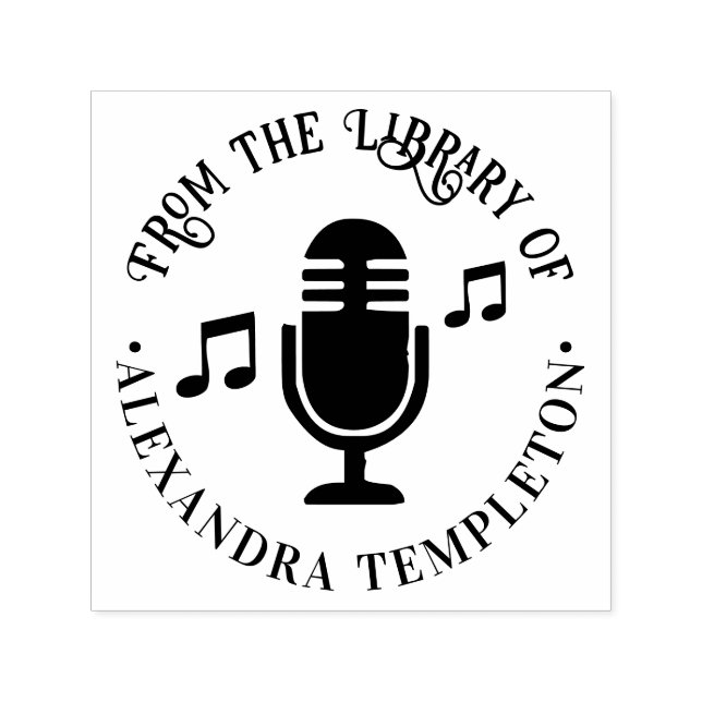 Sello Automático Notas musicales, micrófono Biblioteca redonda Nomb (Diseño)