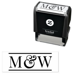 Sello Automático Novia Elegante Sencilla Novio Boda 2 Monograma Ini