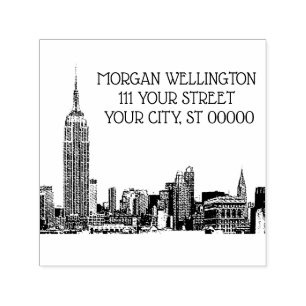 Sello Automático NYC Skyline 01 Nombre Etched Return Address