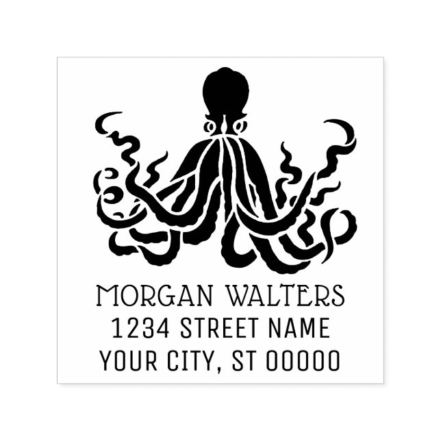 Sello Automático Octopus Silhouette Sea Life Name Return Address (Diseño)