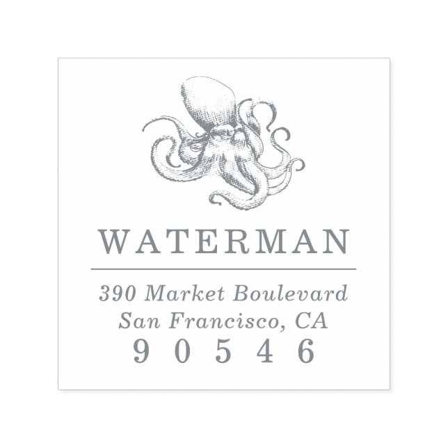 Sello Automático Octopus vintage | Dirección de devolución náutica (Diseño)