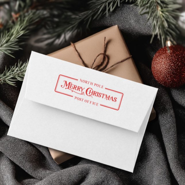 Sello Automático Oficina de Correos Navideña Roja Alegre (Red Merry Christmas Post Office Self-inking Stamp)