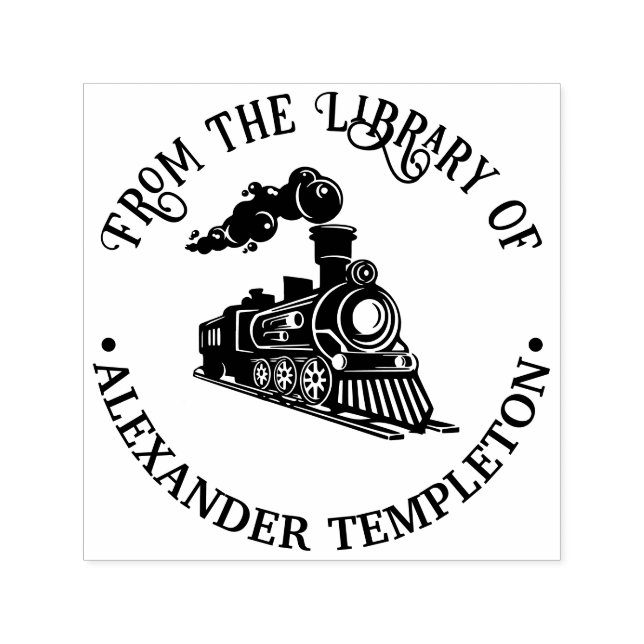 Sello Automático Old Fashioned Locomotive Train Library Book Name (Diseño)