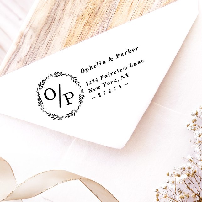 Sello Automático Ophelia Círculo Boda Monograma Dirección de Retorn (Say "I DO" to Romantic Watercolor Florals and a Cottagecore Vibe with the Ophelia Wedding Suite.)