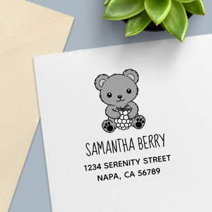 Sello Automático Oso de peluche lindo sosteniendo una dirección de 