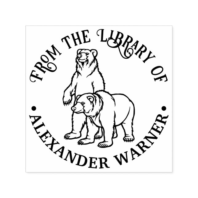 Sello Automático Osos rústicos #7 Nombre de libro de biblioteca red (Diseño)