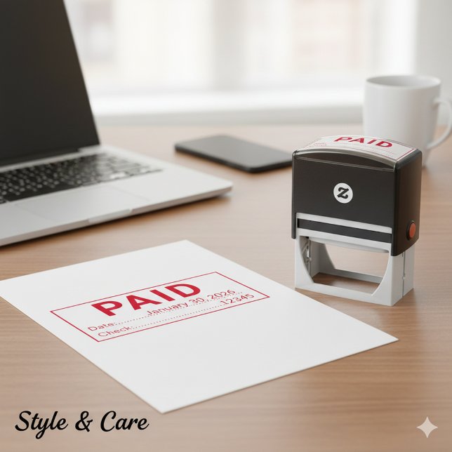 Sello Automático Pago Personalizado Con Fecha Y Oficina De Cheque (Custom Paid With Date And Check Office Self-inking Stamp)