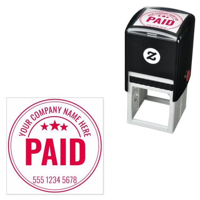 Sello Automático PAID Office Simple Framed red Self-inking Stamp (In Situ)