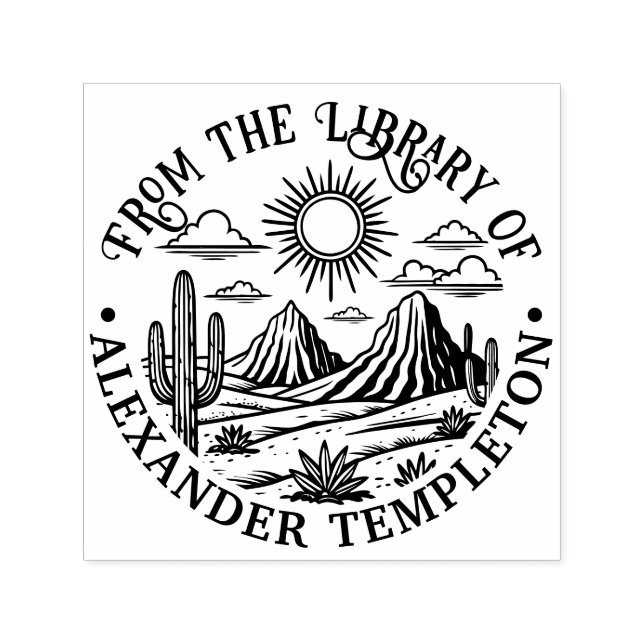 Sello Automático Paisaje de Cactus del Desierto #2P Nombre del Libr (Diseño)
