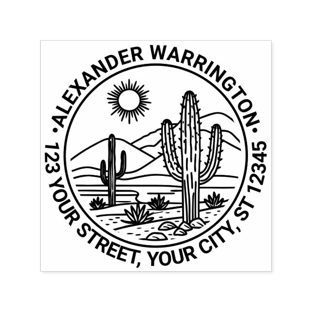 Sello Automático Paisaje del Cactus del Desierto #1 Dirección de de (Diseño)