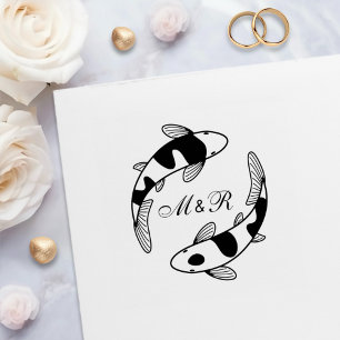 Sello Automático Pare de peces koi japoneses Monograma de boda