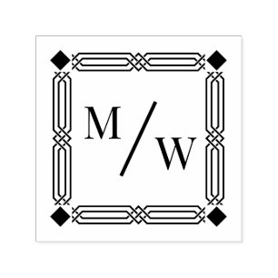 Sello Automático Pareja Art Deco 2 Monograma Inicial Espaciador Dia