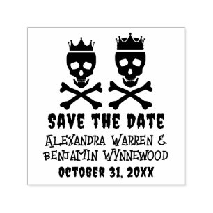 Sello Automático Pareja coronada Skull & Crossbone Save the Date