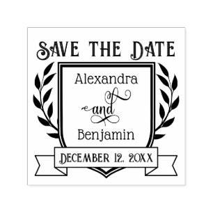 Sello Automático Pareja Cresta Cinta Botánico Save the Date #2
