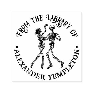 Sello Automático Pareja de Esqueleto Bailando Salón de Baile Nombre