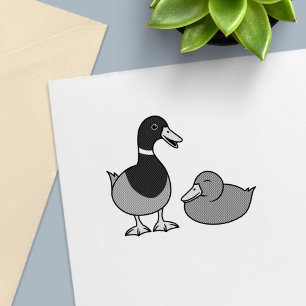 Sello Automático Pareja de patos cuellos verdes de dibujos animados