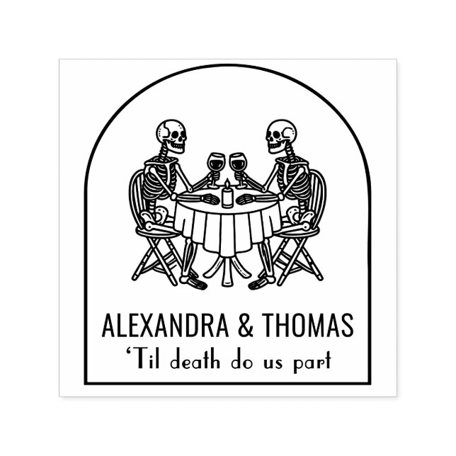Sello Automático Pareja Skeleton Bebiendo Vino Hasta La Muerte Nos  (Diseño)
