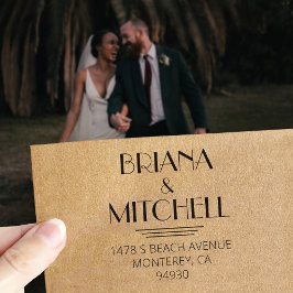 Sello Automático Parejas Bodas Art Decó O Dirección De Retorno Fami