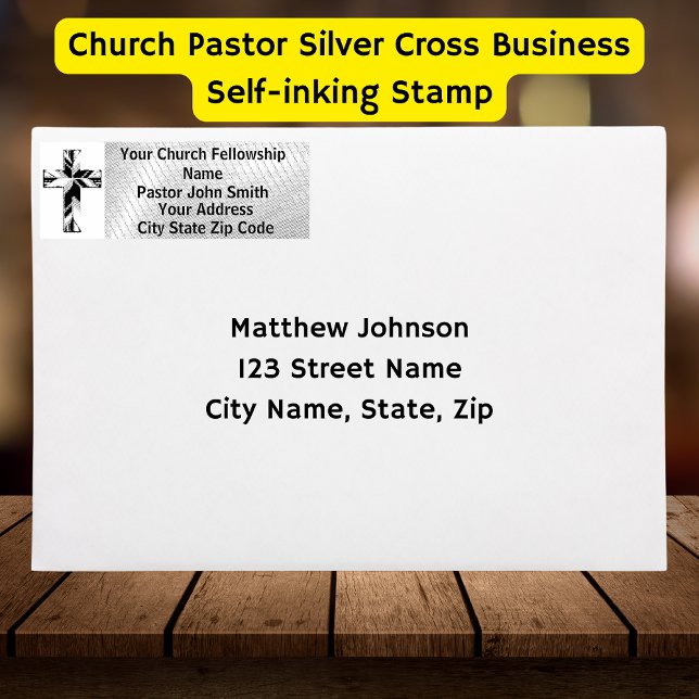 Sello Automático Pastor de la Iglesia de la Cruz de Plata (Church Pastor Silver Cross Business Self-inking Stamp)