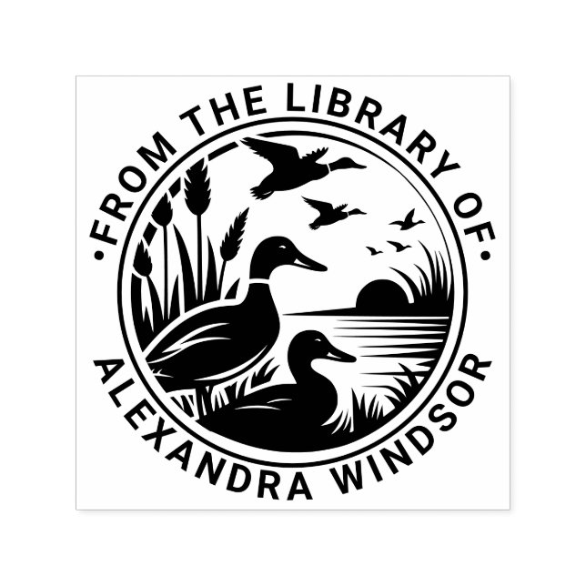 Sello Automático Patos rusos en nombre del libro de la biblioteca d (Diseño)