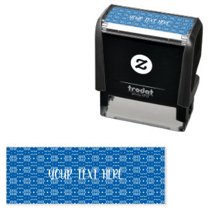 Sello Automático Patrón geométrico tradicional de píxeles en azul p