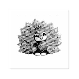 Sello Automático Pavo real lindo con ojos grandes diseño de pájaro