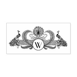 Sello Automático Pavos Reales Vintage con Inicial de Monograma