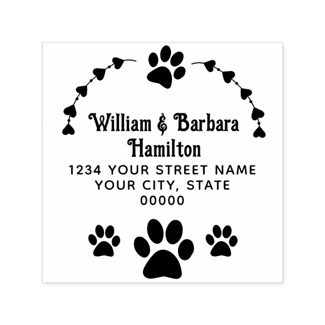 Sello Automático Paw Imprime Corazones Nombre del marco Dirección d (Diseño)