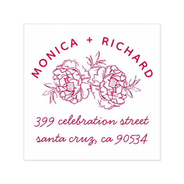 Sello Automático Peonies dibujados a mano | Nombres y direcciones m (Diseño)