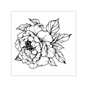 Sello Automático Peony Bloom Line art