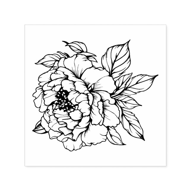 Sello Automático Peony Bloom Line art (Diseño)