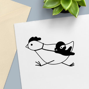Sello Automático Pequeño Ninja Sosteniendo Gallina Corriendo