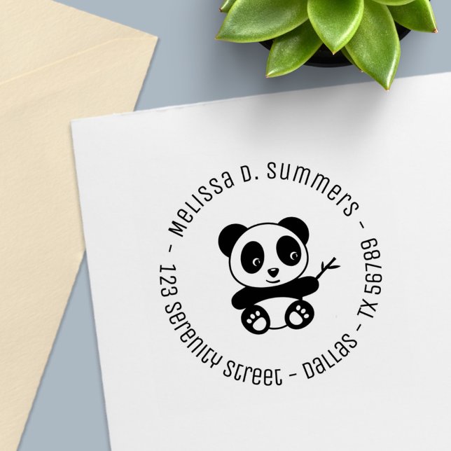 Sello Automático Pequeño Panda lindo Dirección redonda de bambú 2 (Subido por el creador)