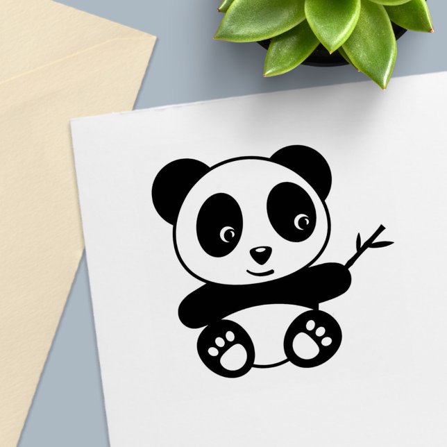 Sello Automático Pequeño y lindo Panda con un palo de bambú (Subido por el creador)