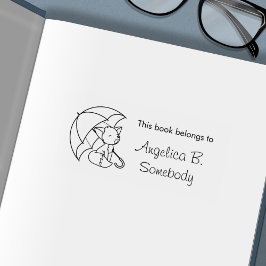 Sello Automático Pequeño zorro somnoliento bajo placa de paraguas