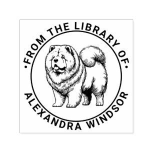 Sello Automático Perro Chow Chow de pie Nombre del libro de la bibl