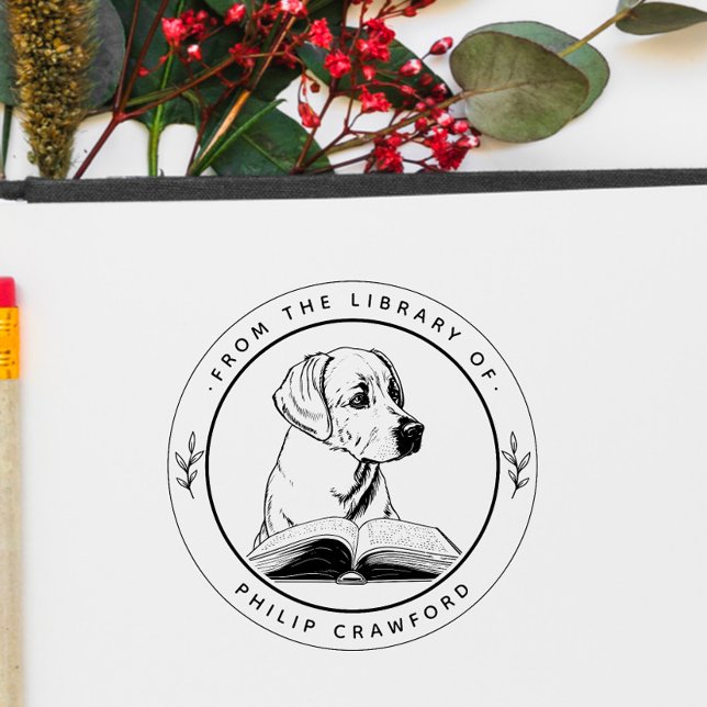 Sello Automático Perro con libro de la biblioteca de (Subido por el creador)