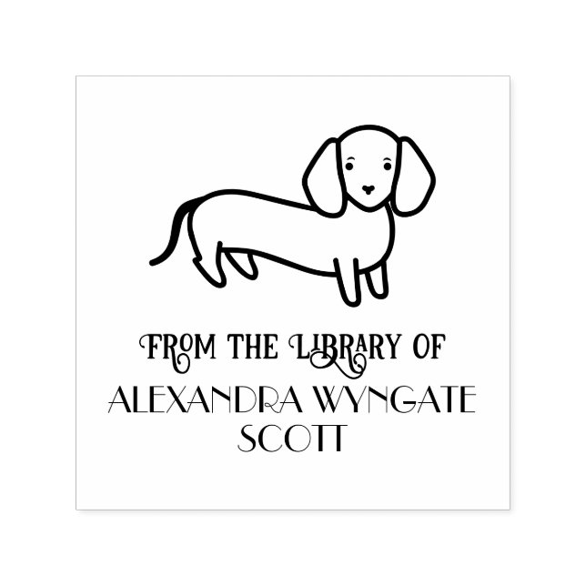 Sello Automático Perro Dachshund “De la biblioteca de” Nombre Libro (Diseño)