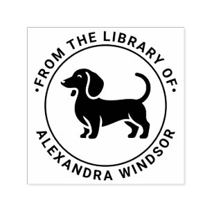 Sello Automático Perro Dachshund de pie Nombre del libro de la bibl