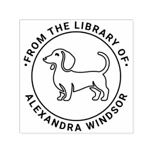 Sello Automático Perro Dachshund de pie Silueta2 Nombre del libro d