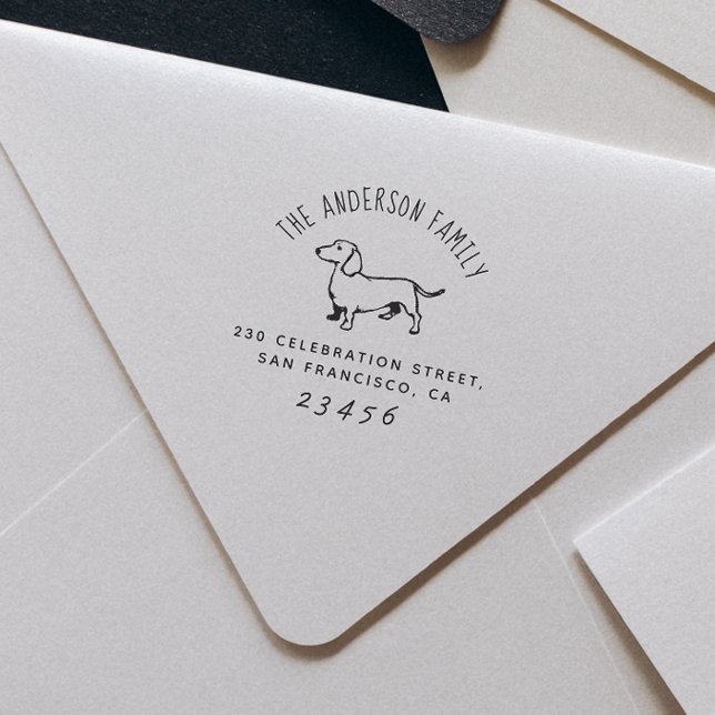 Sello Automático Perro de salchicha | Nombre de familia Personaliza (Rubber Stamp Mock-up)