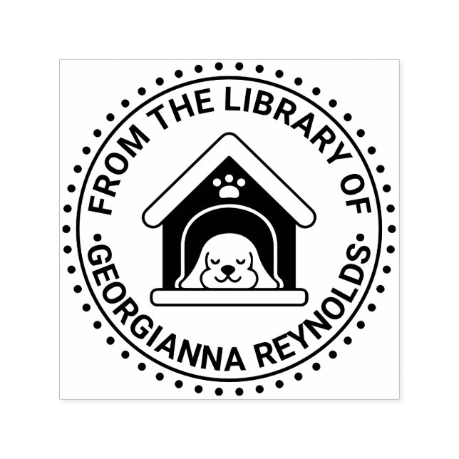 Sello Automático Perro Durmiendo en Casa de Perros Nombre del Libro (Diseño)