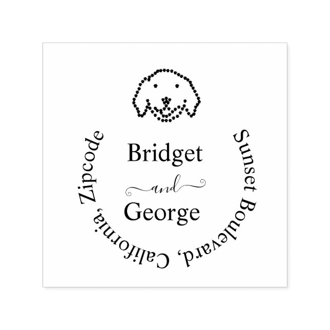 Sello Automático perro lindo y dirección de retorno redondo negro (Diseño)