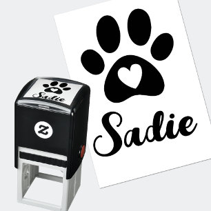 Sello Automático Perro Paw con el corazón y la firma del nombre per