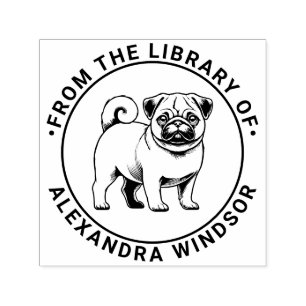 Sello Automático Perro Pug de pie Nombre del libro de la biblioteca