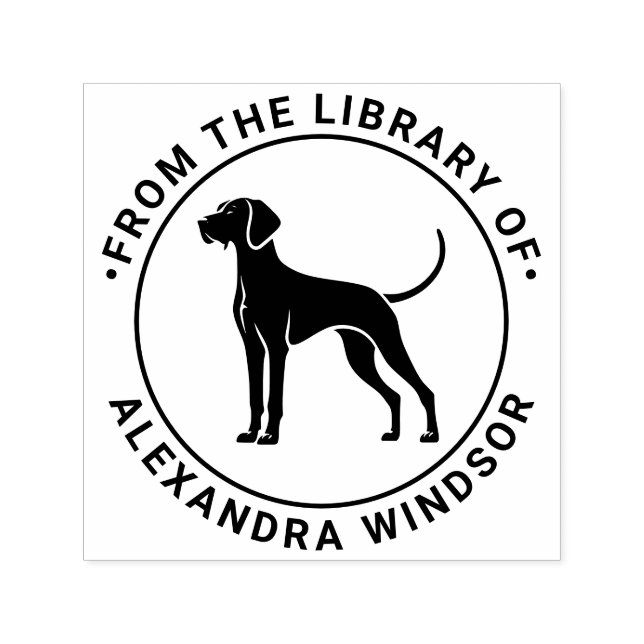 Sello Automático Perro Vizsla de pie Nombre del libro de la bibliot (Diseño)