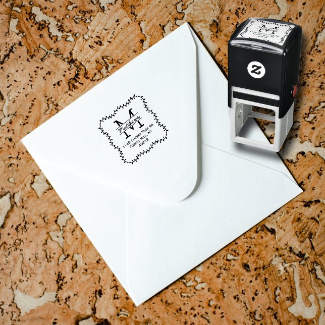 Sello Automático Personalizado de borde botánico elegante Monograma (Subido por el creador)